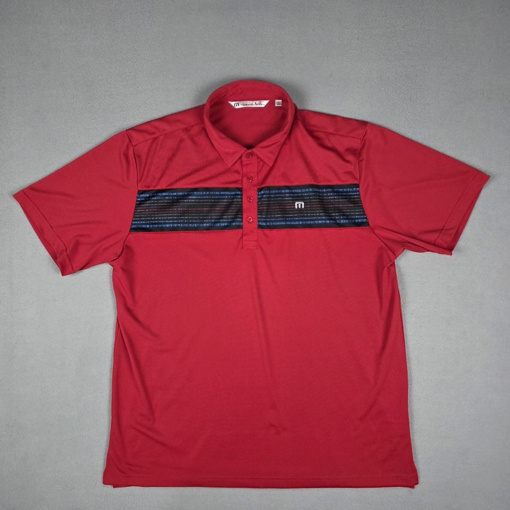 TravisMathew Polo Shirt Mens XXL Red Stripe Golf Performance‎ Logo Top